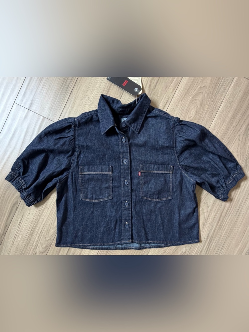 NWT Levi's Women's Alice Short-Sleeve Dark Denim Blouse Sz M $60 Ret